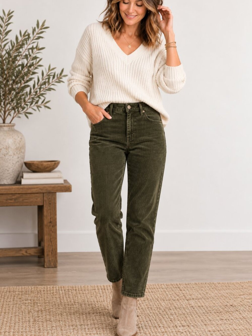 Kut from the Kloth Olive Corduroy Straight Leg Pants